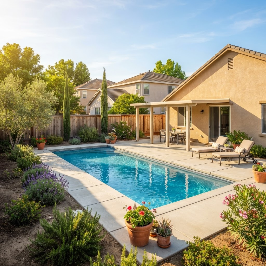 AI landscape design for a pool area